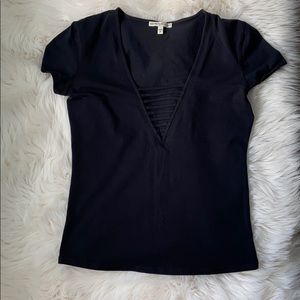 Express black stretchy V neck T shirt, large